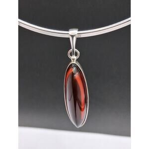 Baltic Amber Pendant, 925 Sterling Silver, Dark Cherry, Classic Elegant Design
